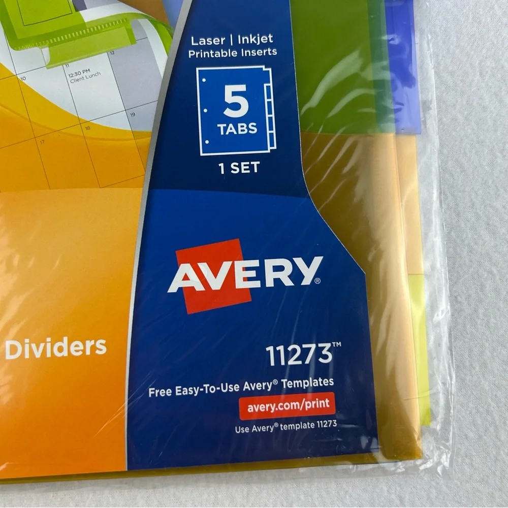 Avery 5 Big Tab Insertable 3 Pocket Corner Lock Plastic Dividers 11273 Lot of 2